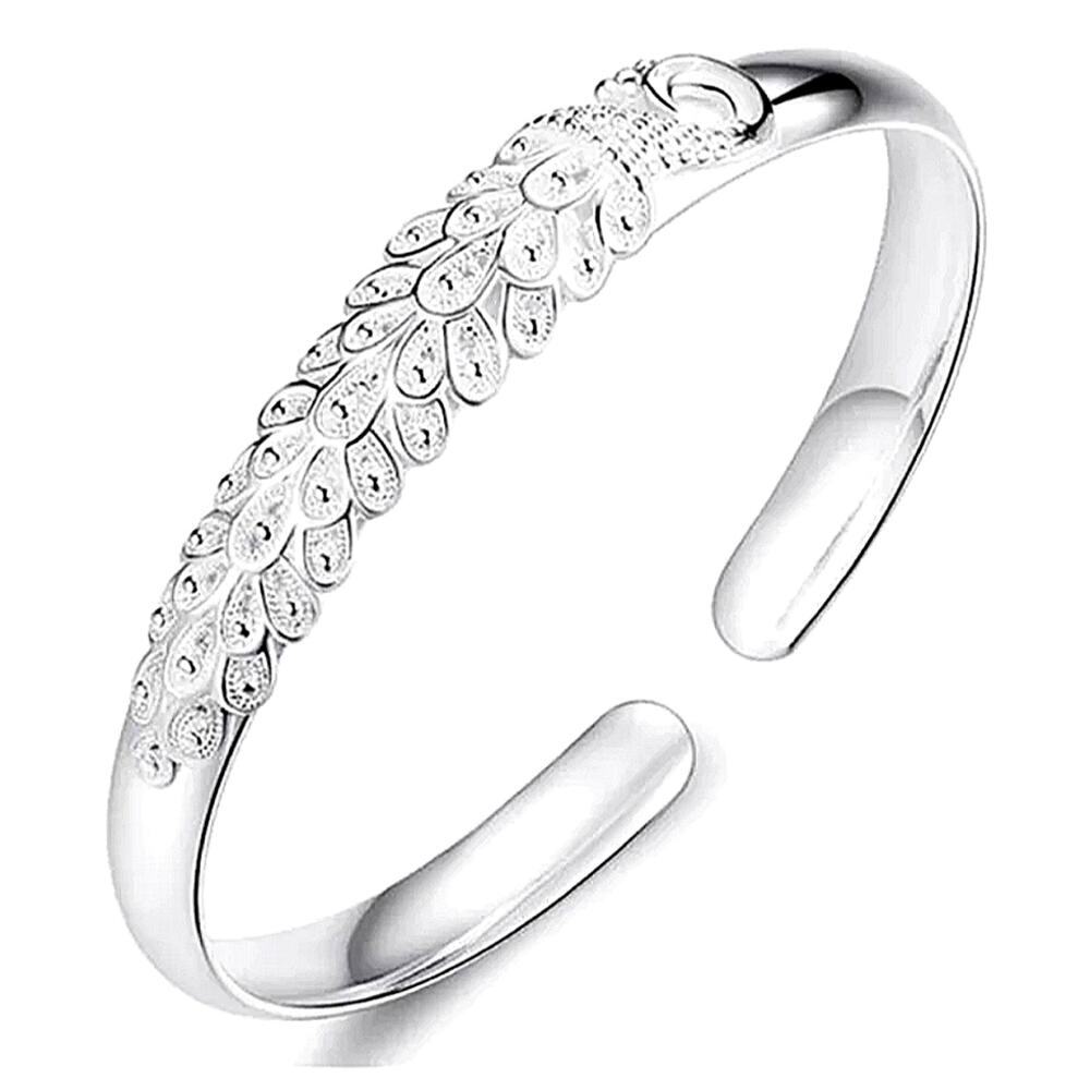 Peacock Animal Sterling Silver Adjustable Bangle Bracelet